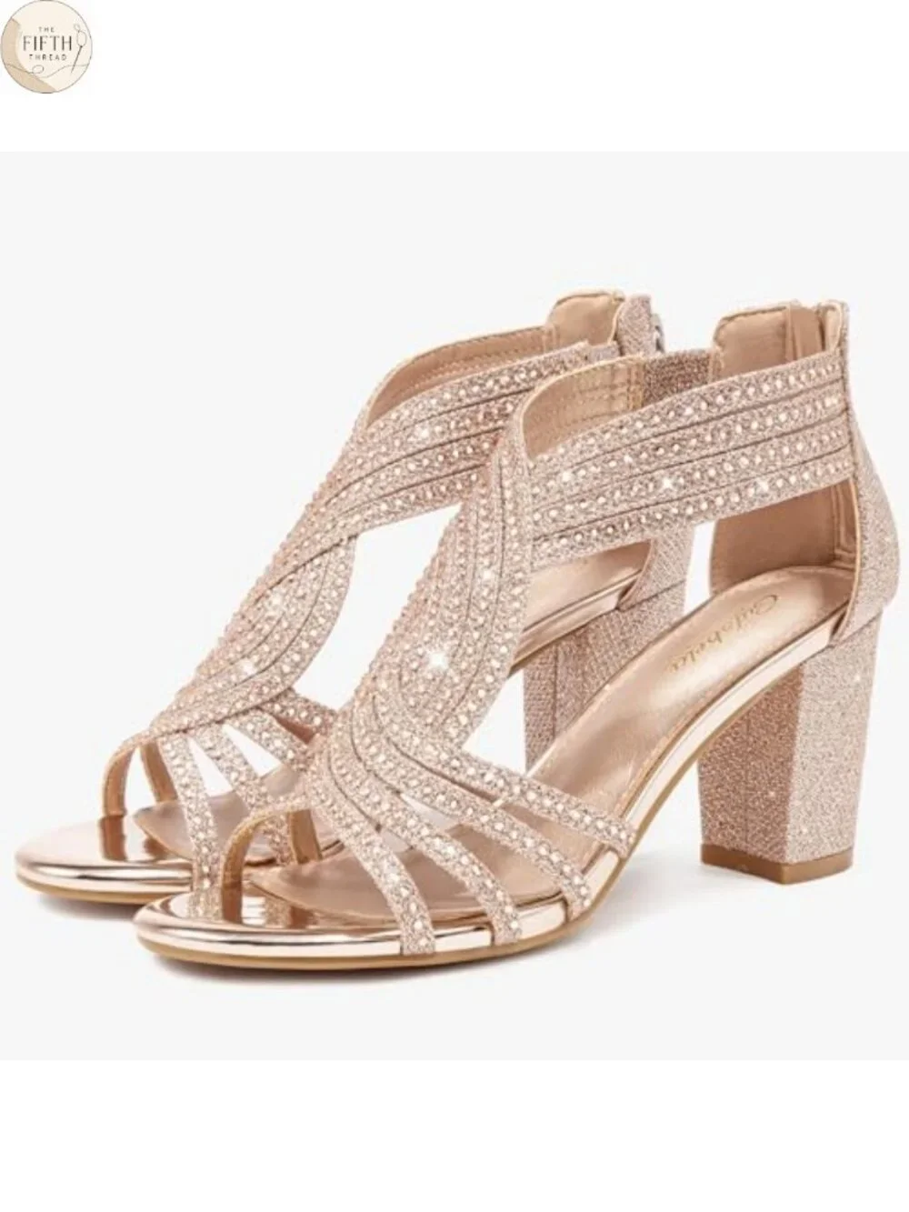 Rhinestone Chunky Block Heel Sandals Wedding Party Heels